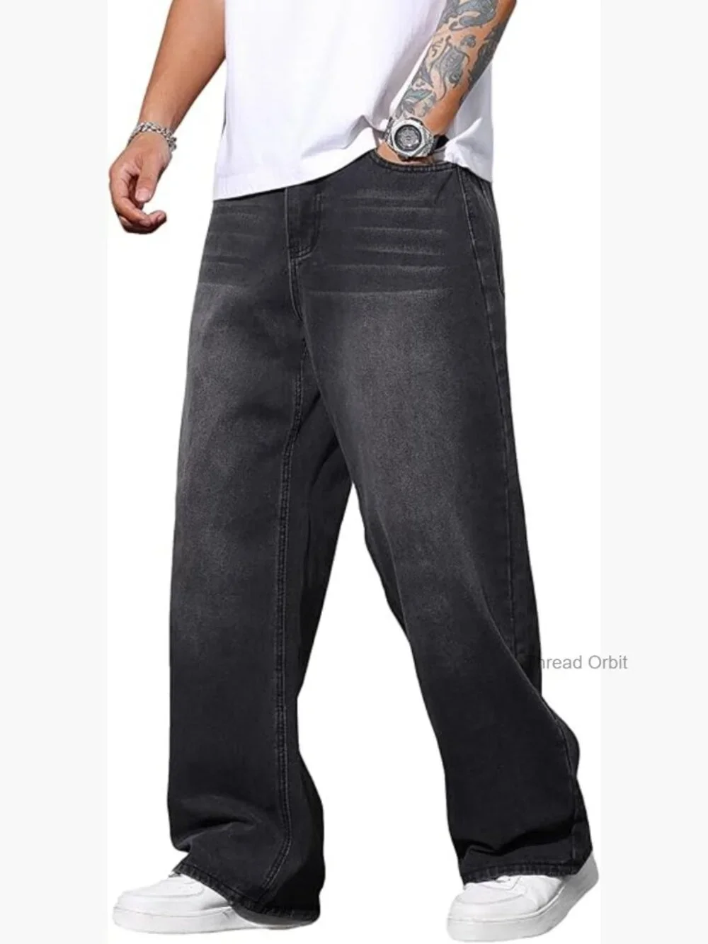 Baggy Y2K Wide Leg Denim Jeans Hip Hop Skater Pants Loose Fit Trousers 2000s